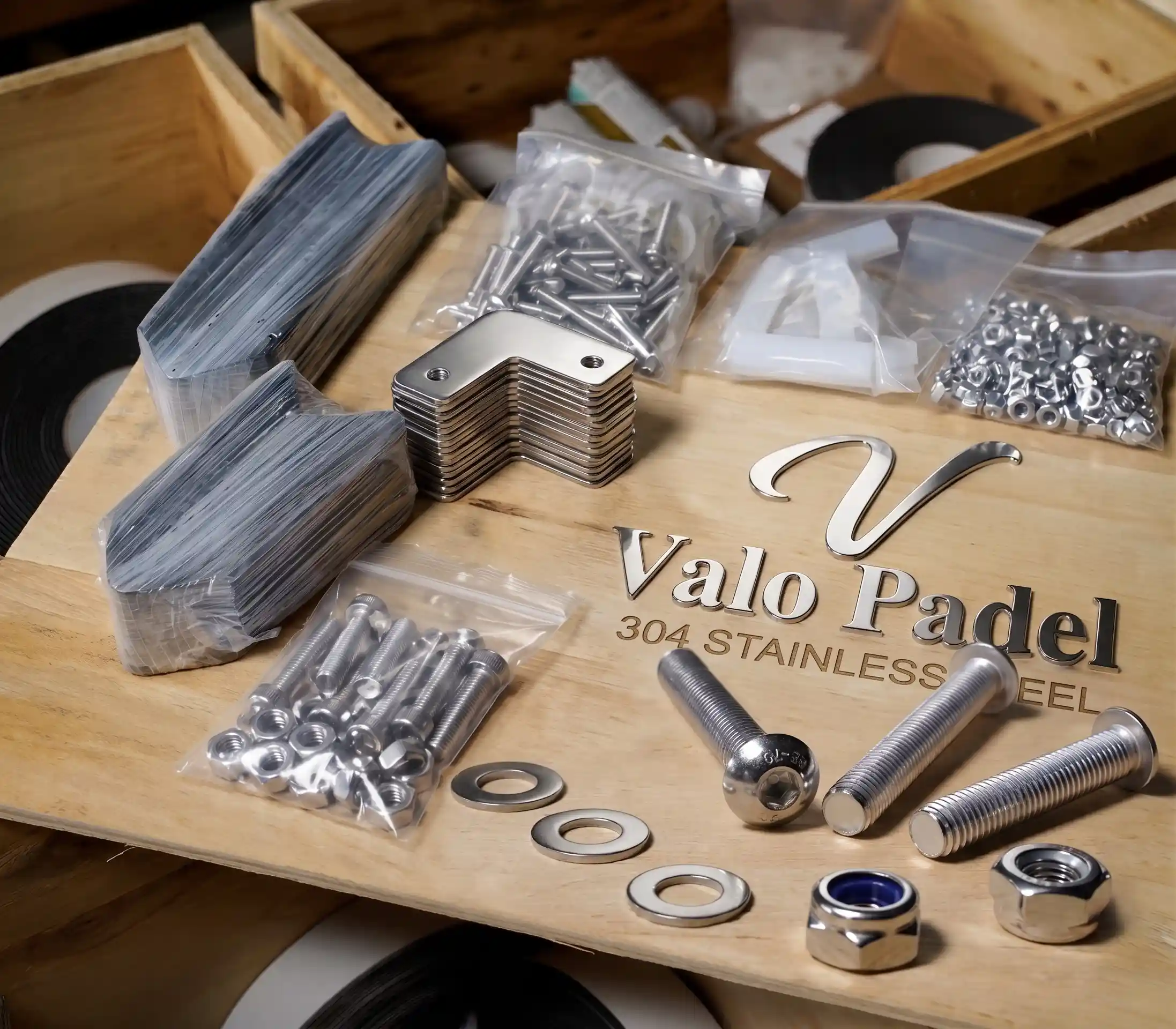 Premium 304 stainless steel hardware and fasteners used in Valo Padel courts