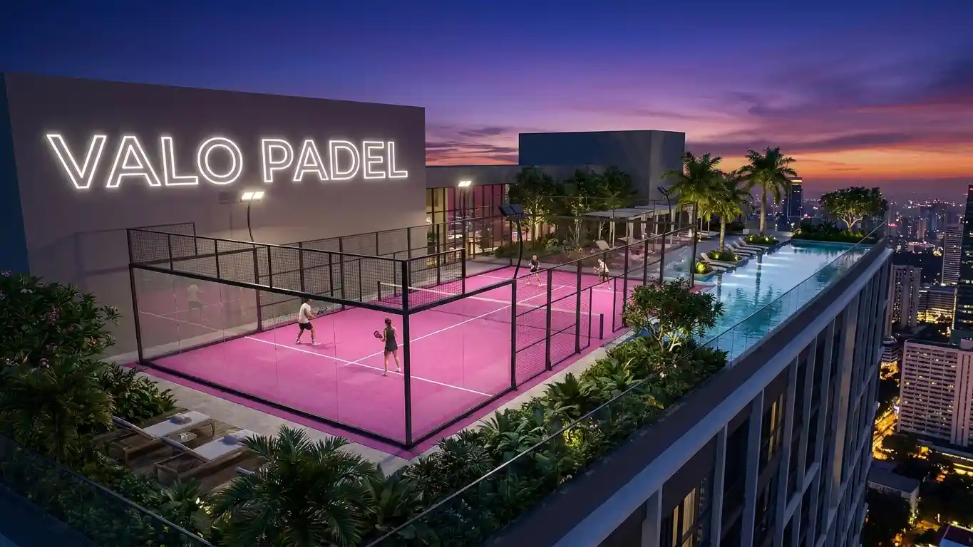 The Signature Panoramic rooftop padel court with premium architectural context