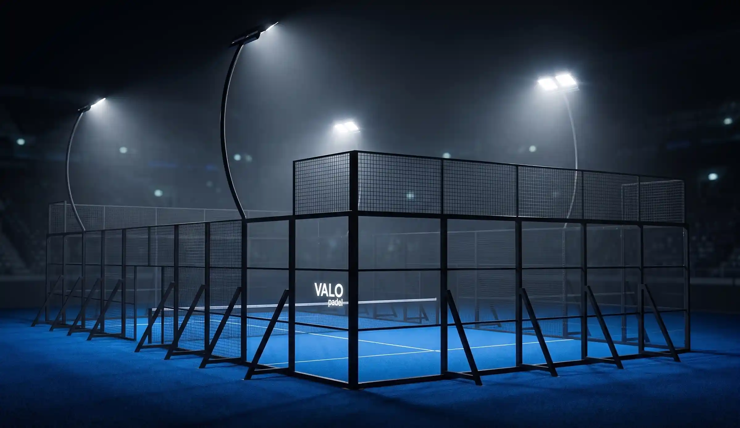 Temporary event installation using freestanding padel court system