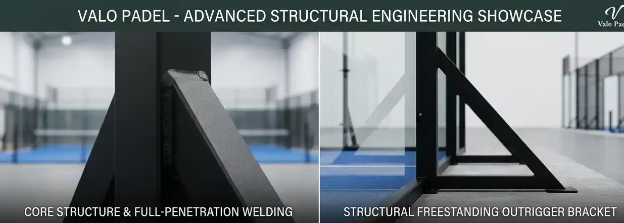 Close-up of core structure full-penetration welding and structural freestanding outrigger bracket